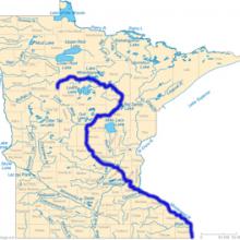 map of route taken by canoe across Minnesota